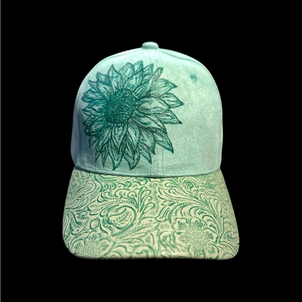 Custom Handmade Sunflower Burned Vegan Suede Snapback Trucker Cap 🌻